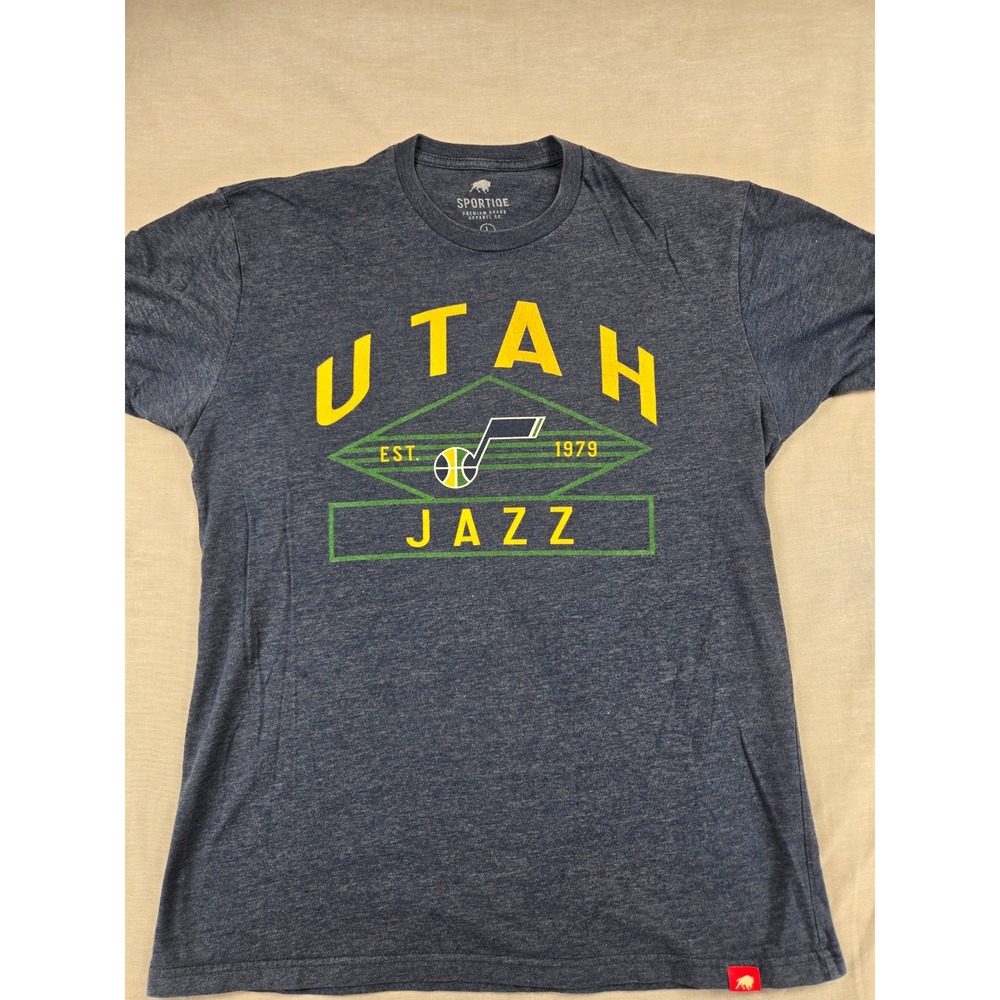 Sportiqe Mens Utah Jazz NBA Graphic T-Shirt Heather Navy Blue Large
